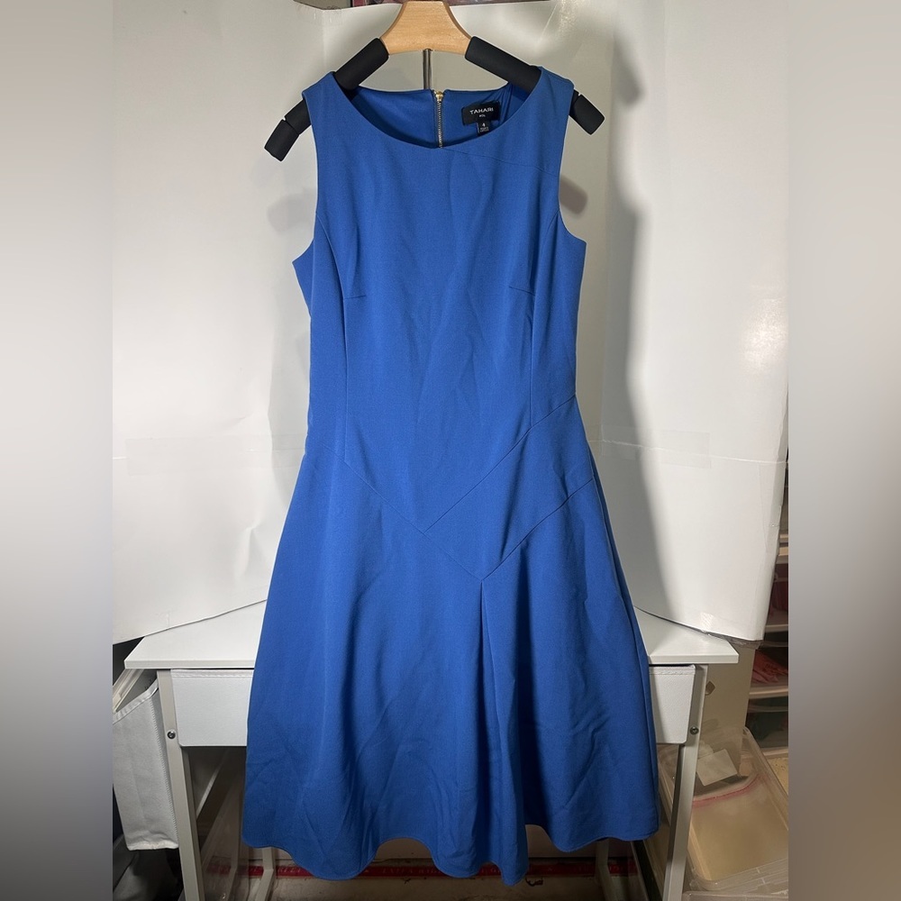 Tahari ASL Blue Sleeveless A-Line Midi Dress size 4 - Picture 1 of 3